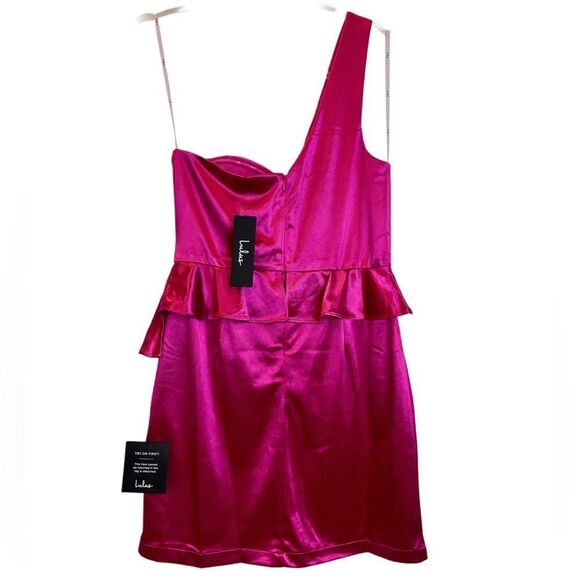 NWT Lulus Flirtatious Energy Pink Satin One-Shoulder Bodycon Mini Dress - Picture 3 of 8
